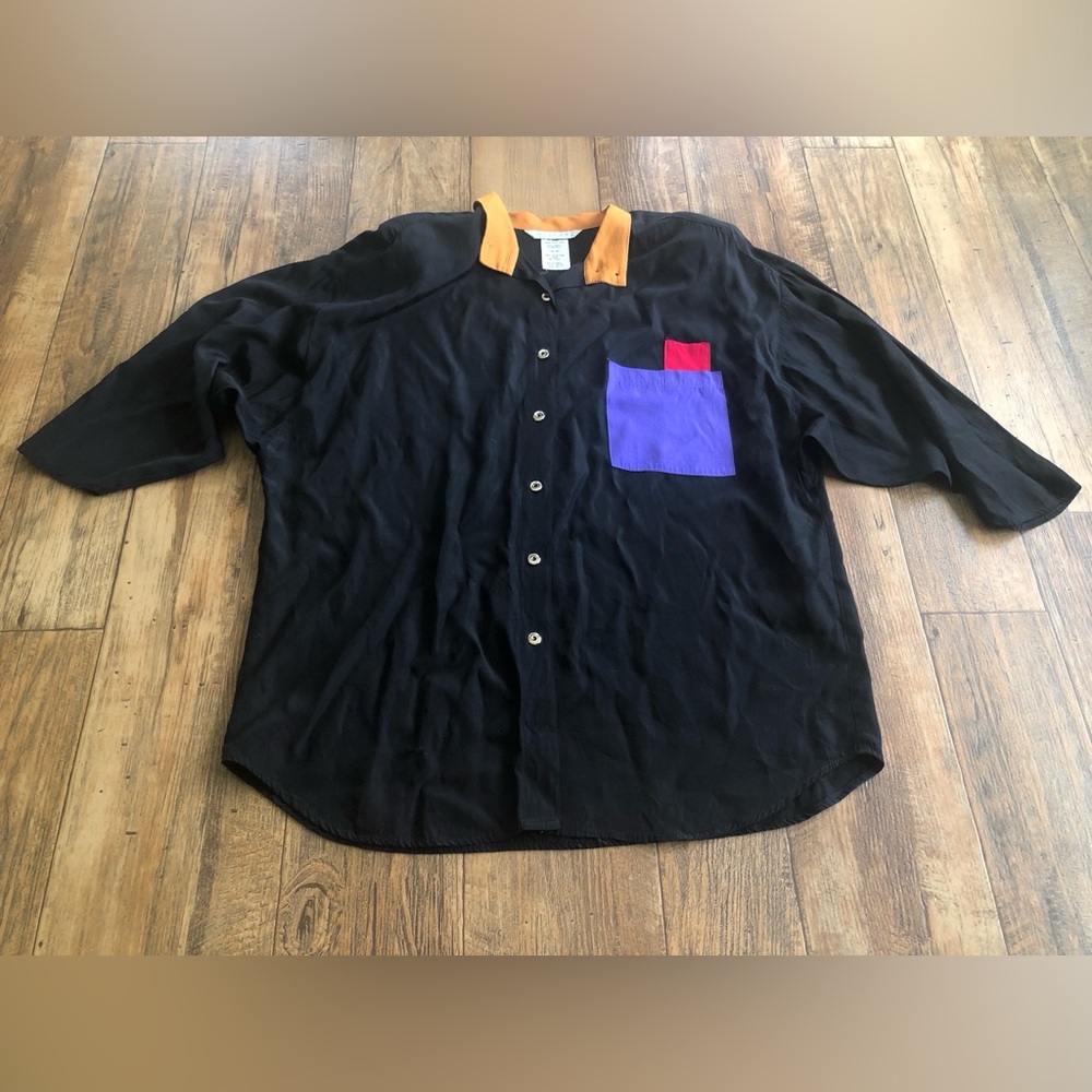 Vintage MELROSE  Adult Shirt Button Up Color Block Size 14, Hip Hop Retro Hippie
